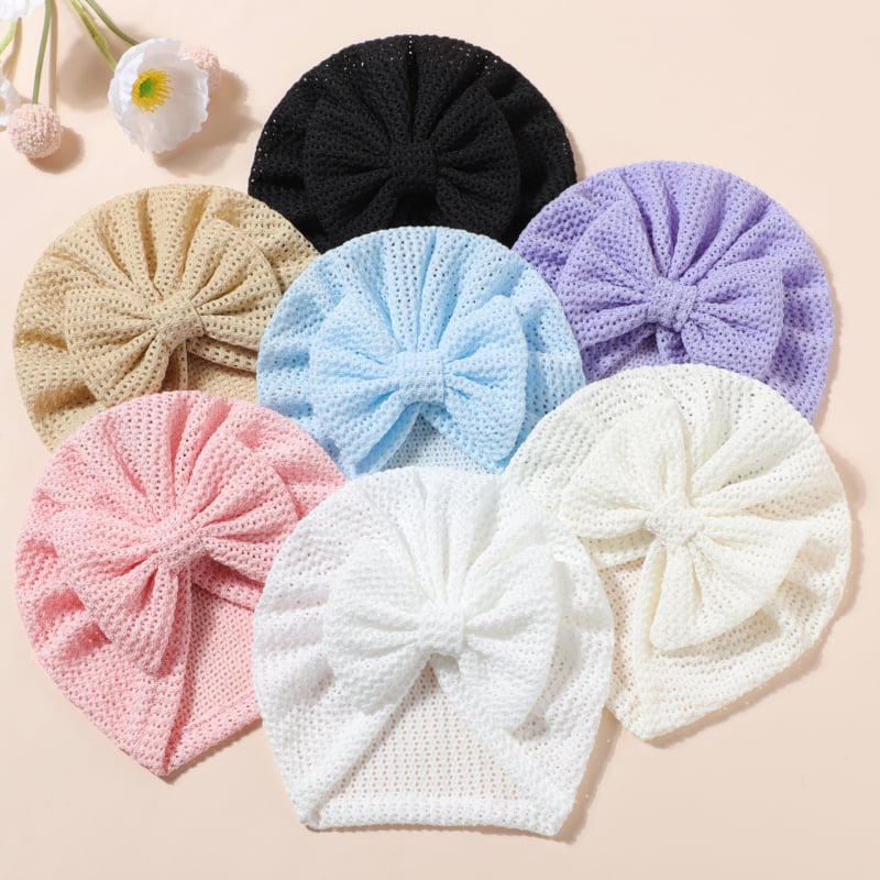 Baba bordázott kötött sapka masnival – poliéster, téli szezon, felső nélkül, légáteresztő napvédő sapka, friss és édes stílus