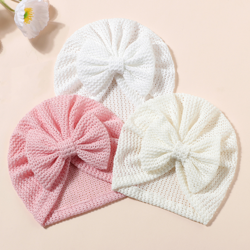 Baba bordázott kötött sapka masnival – poliéster, téli szezon, felső nélkül, légáteresztő napvédő sapka, friss és édes stílus