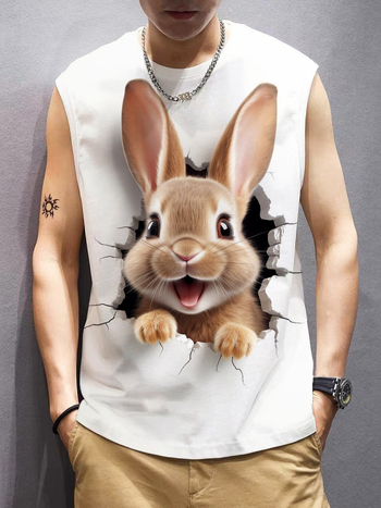 Без ръкави тениска с 3D дигитален принт, кръгло деколте, лято, дишащ плат