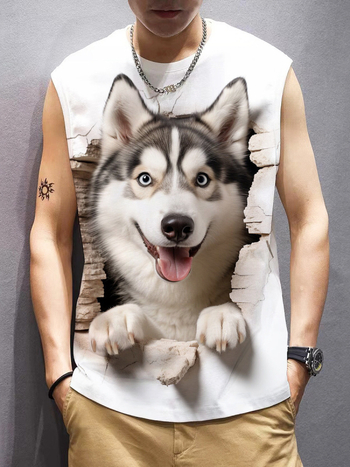 Ανδρικό φανελάκι χωρίς μανίκια με 3D ψηφιακή εκτύπωση, στρογγυλή λαιμόκοψη, καλοκαίρι, αναπνεύσιμο ύφασμα