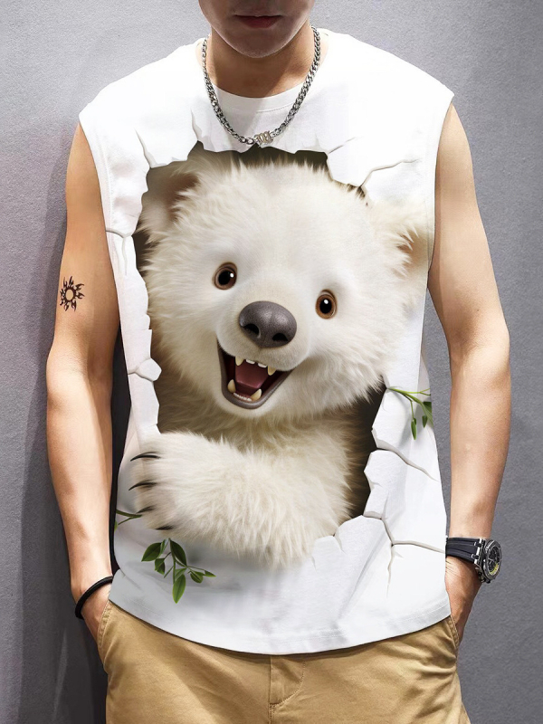 Без ръкави тениска с 3D дигитален принт, кръгло деколте, лято, дишащ плат