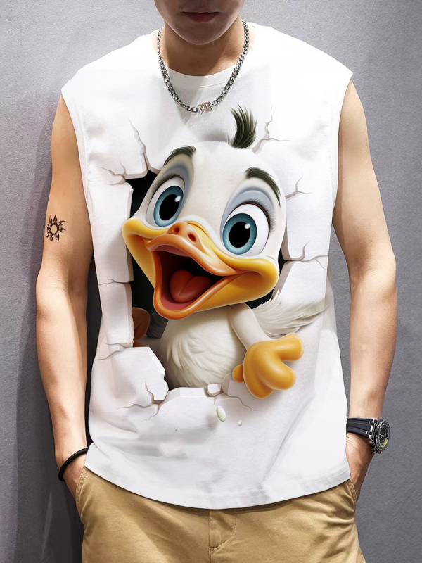 Без ръкави тениска с 3D дигитален принт, кръгло деколте, лято, дишащ плат