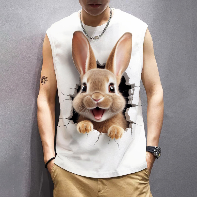 Без ръкави тениска с 3D дигитален принт, кръгло деколте, лято, дишащ плат