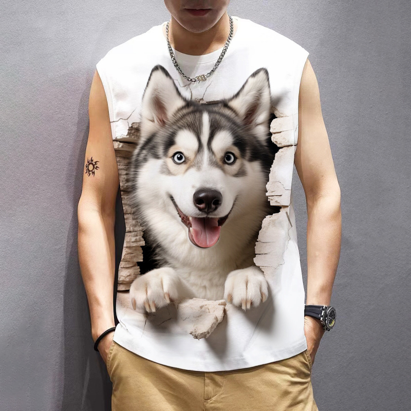 Без ръкави тениска с 3D дигитален принт, кръгло деколте, лято, дишащ плат