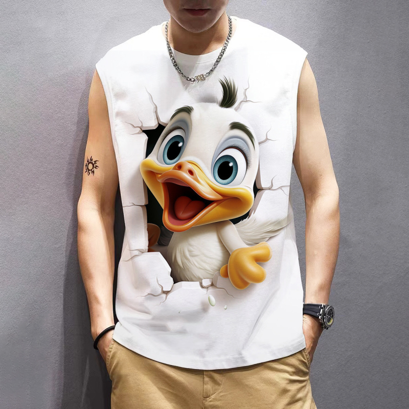 Без ръкави тениска с 3D дигитален принт, кръгло деколте, лято, дишащ плат