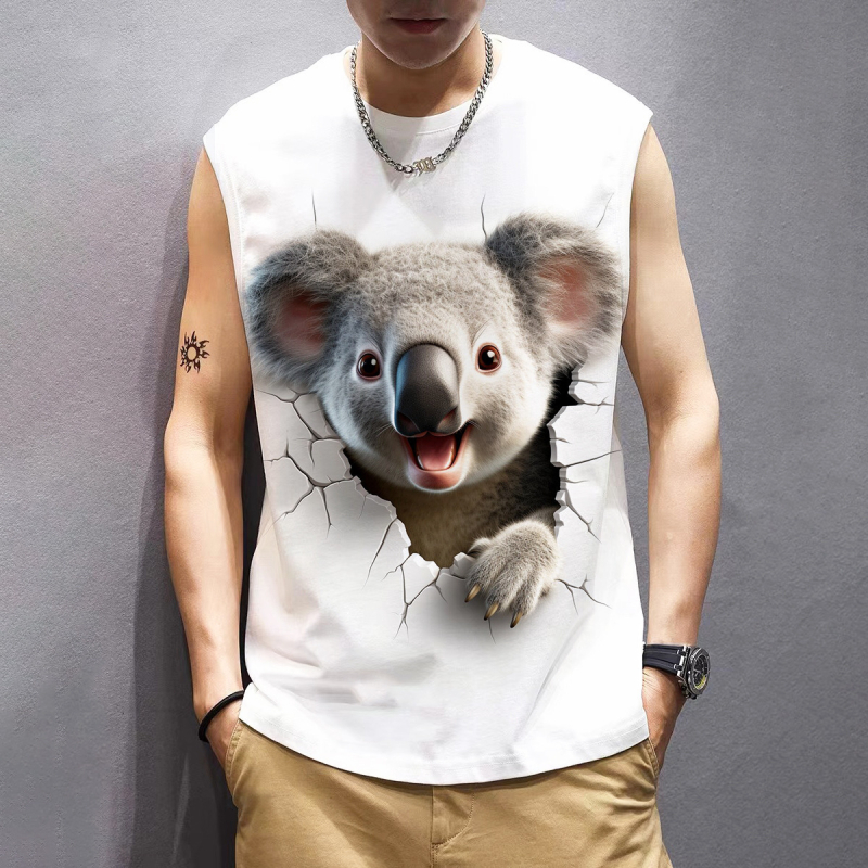 Без ръкави тениска с 3D дигитален принт, кръгло деколте, лято, дишащ плат