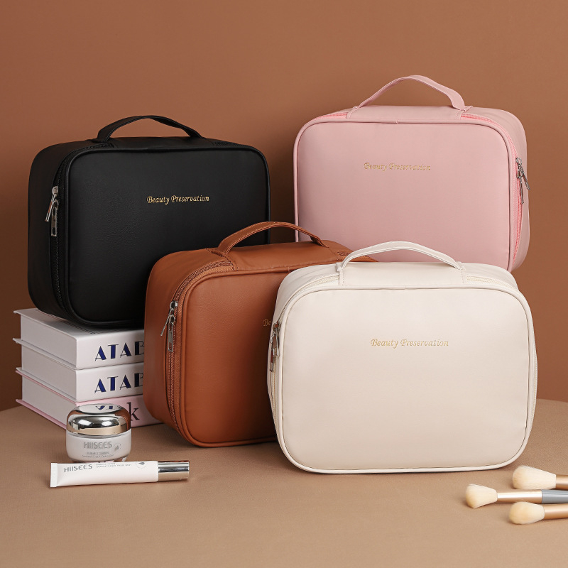 Козметична чанта с кубична форма, PU материал, запечатващо затваряне, за пътуване и съхранение на грим