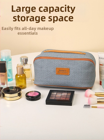 Козметична чанта, кожена с подплата от полиестер, едноцветна, уличен стил, устойчива на износване