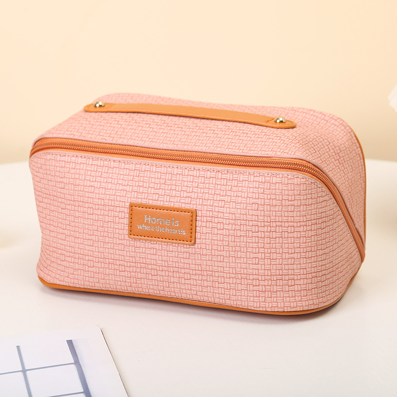 Geantă de cosmetică, din piele cu căptușeală din poliester, monocromă, stil street, rezistentă la uzură