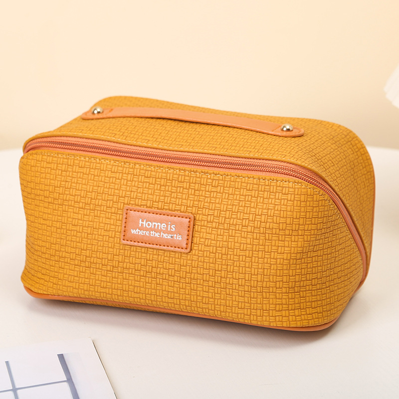 Geantă de cosmetică, din piele cu căptușeală din poliester, monocromă, stil street, rezistentă la uzură