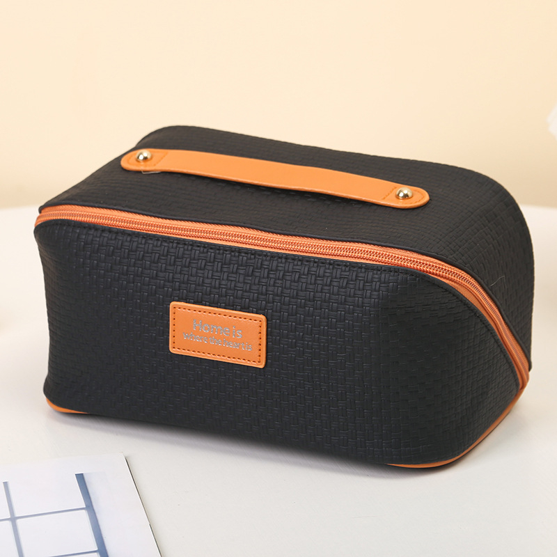 Geantă de cosmetică, din piele cu căptușeală din poliester, monocromă, stil street, rezistentă la uzură