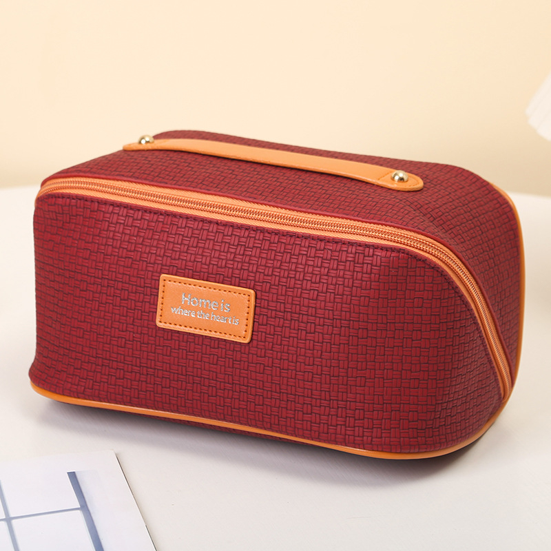 Geantă de cosmetică, din piele cu căptușeală din poliester, monocromă, stil street, rezistentă la uzură