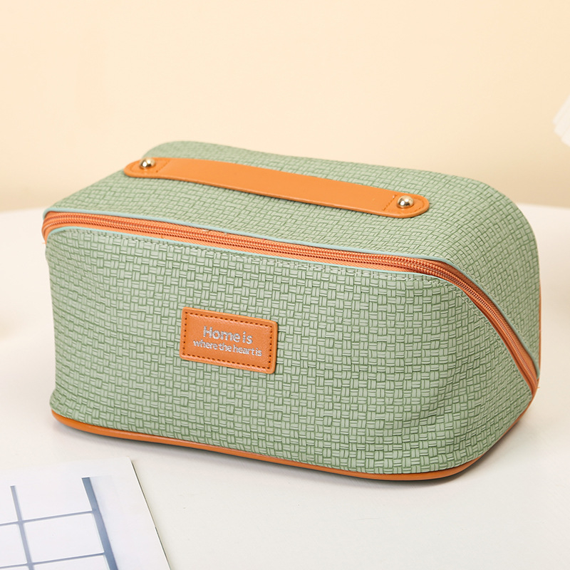 Geantă de cosmetică, din piele cu căptușeală din poliester, monocromă, stil street, rezistentă la uzură