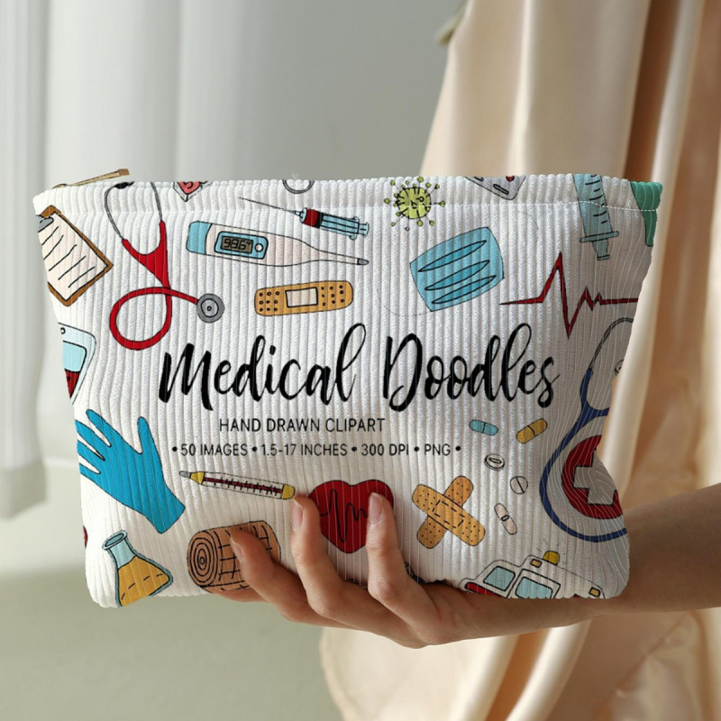 Corduroy cipzáros tároló táska orvosi mintával, lélegző, ultra könnyű, poliészter bélés