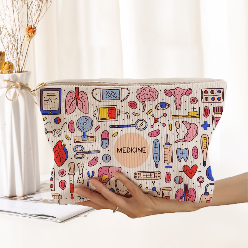 Corduroy cipzáros tároló táska orvosi mintával, lélegző, ultra könnyű, poliészter bélés