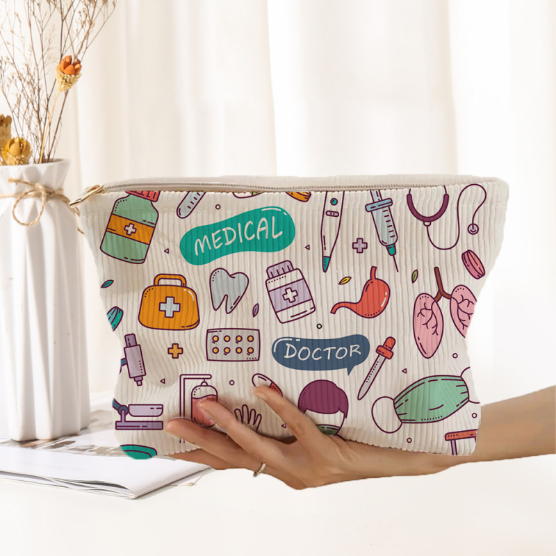 Corduroy cipzáros tároló táska orvosi mintával, lélegző, ultra könnyű, poliészter bélés