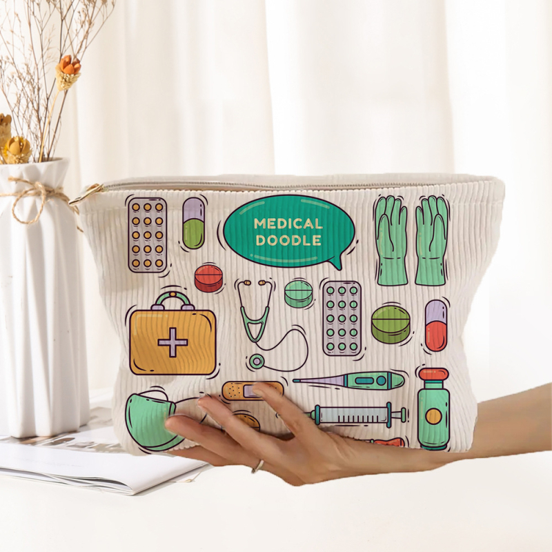 Corduroy cipzáros tároló táska orvosi mintával, lélegző, ultra könnyű, poliészter bélés