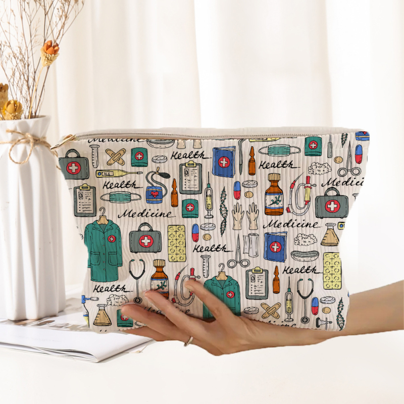 Corduroy cipzáros tároló táska orvosi mintával, lélegző, ultra könnyű, poliészter bélés