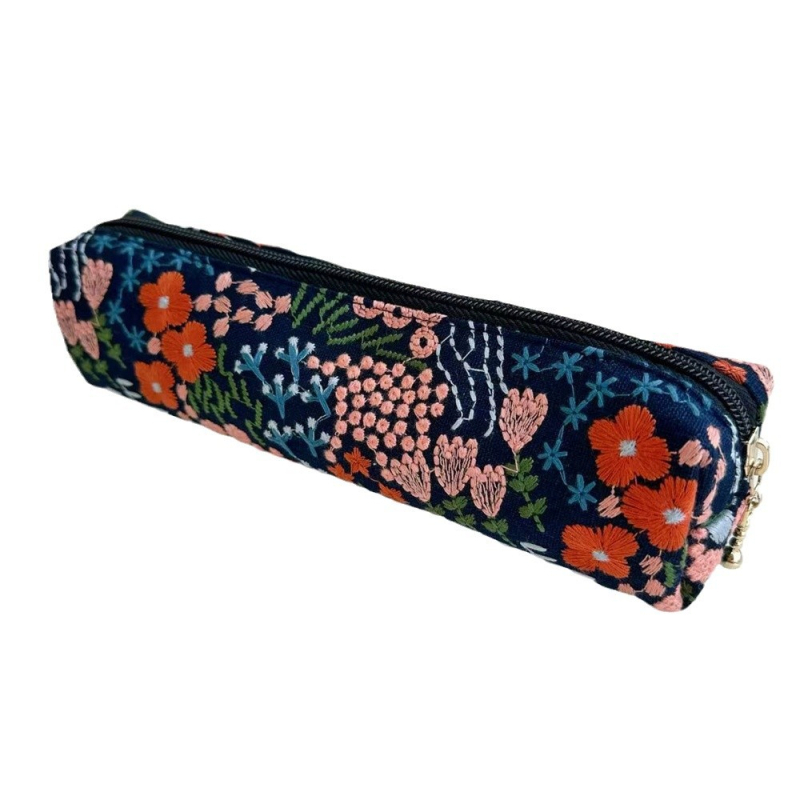 Пенал за моливи и козметика, ръчно изработен, флорален дизайн, памучно-ленено платно