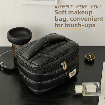 Happy Travel Τσαντάκι μακιγιάζ με περλέ λογότυπο και προσαρμοσμένο σχέδιο, πολυεστερικός οργανωτής μακιγιάζ για ταξίδια με μεγάλο χώρο αποθήκευσης