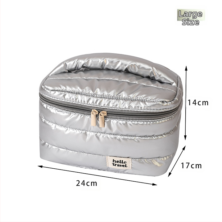 Happy Travel Τσαντάκι μακιγιάζ με περλέ λογότυπο και προσαρμοσμένο σχέδιο, πολυεστερικός οργανωτής μακιγιάζ για ταξίδια με μεγάλο χώρο αποθήκευσης