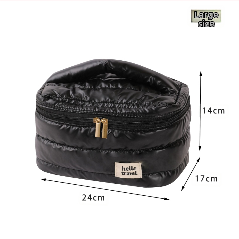 Happy Travel Τσαντάκι μακιγιάζ με περλέ λογότυπο και προσαρμοσμένο σχέδιο, πολυεστερικός οργανωτής μακιγιάζ για ταξίδια με μεγάλο χώρο αποθήκευσης