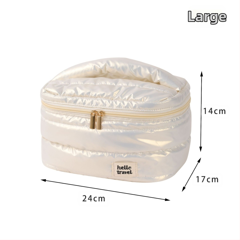Happy Travel Τσαντάκι μακιγιάζ με περλέ λογότυπο και προσαρμοσμένο σχέδιο, πολυεστερικός οργανωτής μακιγιάζ για ταξίδια με μεγάλο χώρο αποθήκευσης