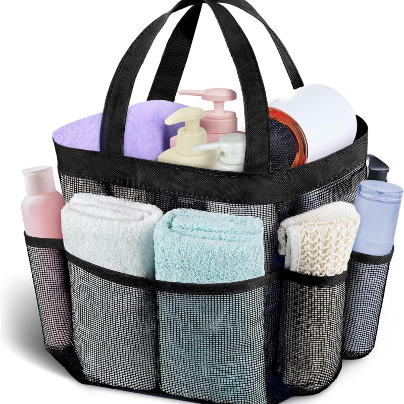 Чанта за тоалетни принадлежности с една или две дръжки, завършване с връзка, дишаща мрежеста конструкция и множество джобове за пътуване
