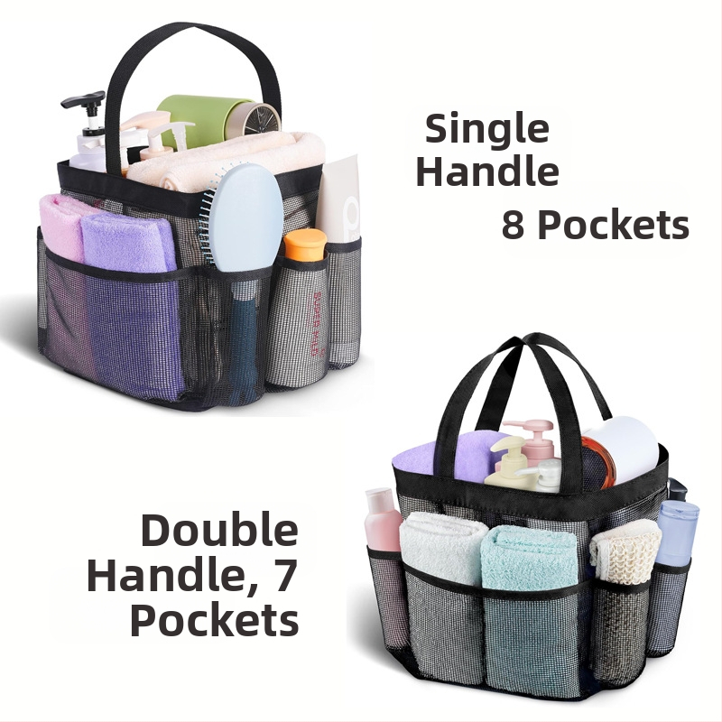 Чанта за тоалетни принадлежности с една или две дръжки, завършване с връзка, дишаща мрежеста конструкция и множество джобове за пътуване