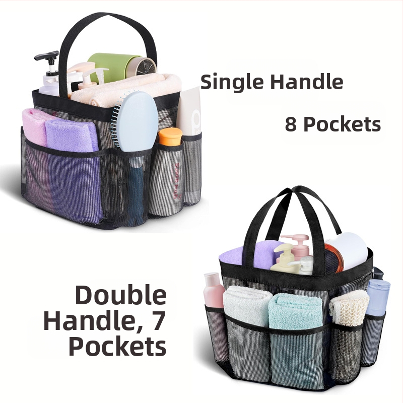 Чанта за тоалетни принадлежности с една или две дръжки, завършване с връзка, дишаща мрежеста конструкция и множество джобове за пътуване