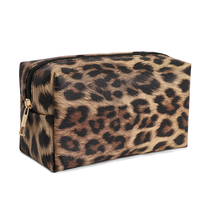 PU kozmetička torbica s leopardim uzorkom, velik kapacitet, podstava od poliestera, unisex.
