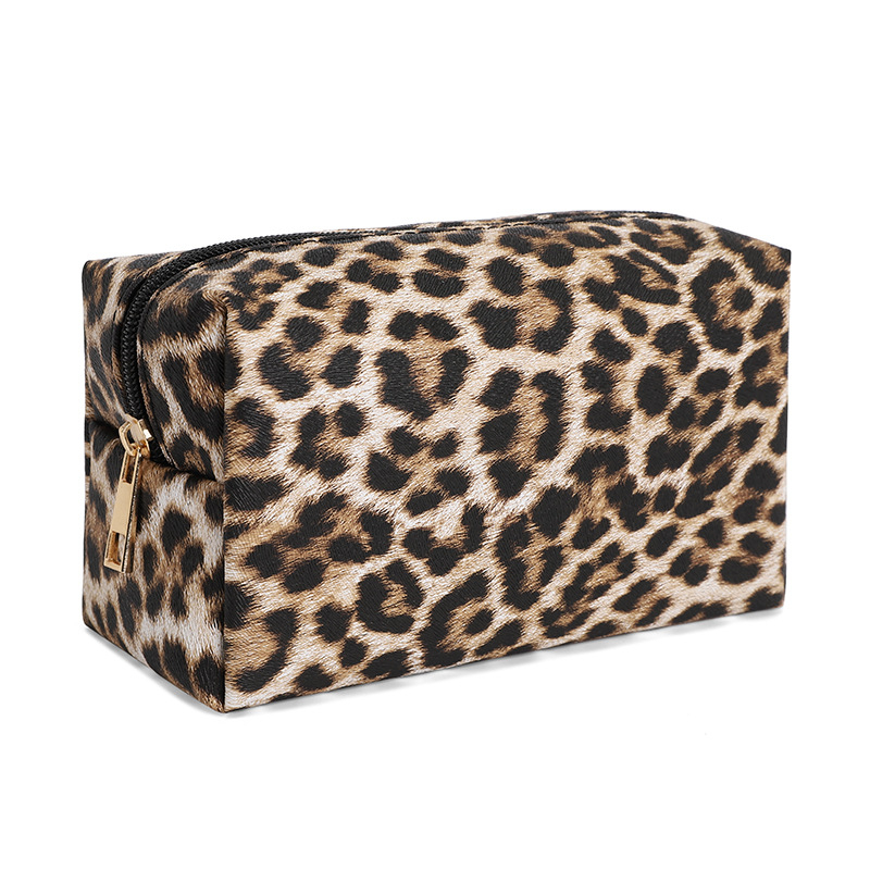 PU kozmetička torbica s leopardim uzorkom, velik kapacitet, podstava od poliestera, unisex.