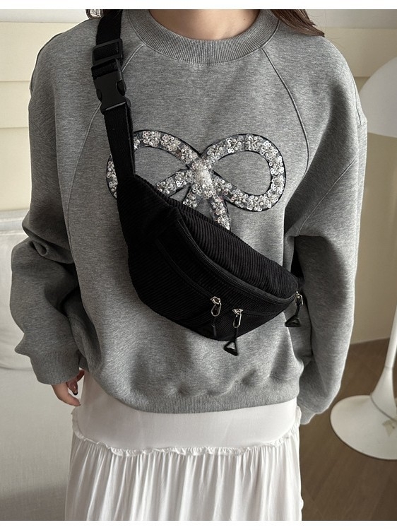 Corduroy crossbody torba za žene, velika kapaciteta, zatvarač, poliester podstava