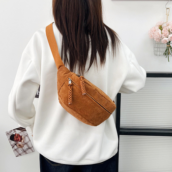 Corduroy ženska Chest Bag – gradski minimalizam, zatvarač, podstava od poliester, unutarnja džep za telefon, unutarnji patch džep, proljeće 2025