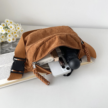 Corduroy ženska Chest Bag – gradski minimalizam, zatvarač, podstava od poliester, unutarnja džep za telefon, unutarnji patch džep, proljeće 2025