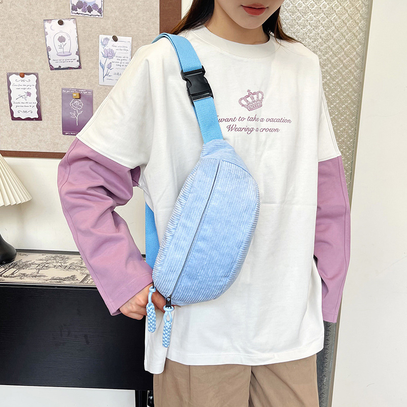 Corduroy ženska Chest Bag – gradski minimalizam, zatvarač, podstava od poliester, unutarnja džep za telefon, unutarnji patch džep, proljeće 2025