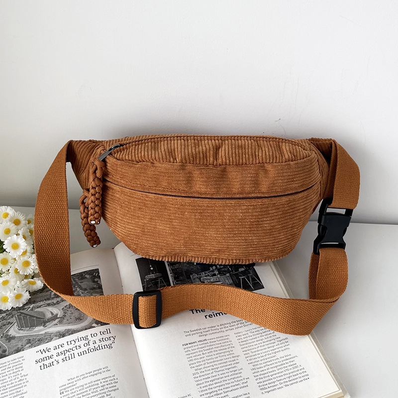 Corduroy ženska Chest Bag – gradski minimalizam, zatvarač, podstava od poliester, unutarnja džep za telefon, unutarnji patch džep, proljeće 2025
