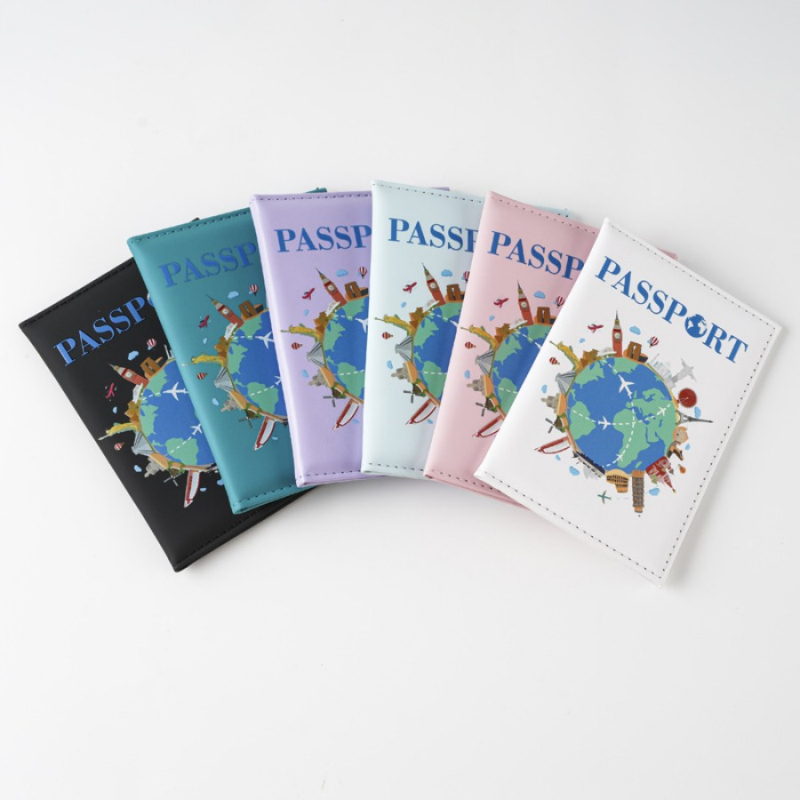 Husă de pașaport - Piele PU personalizabilă, multifuncțională cu litere imprimate colorate (Material: Piele PU; Tip: Simplu; Piese: 2)