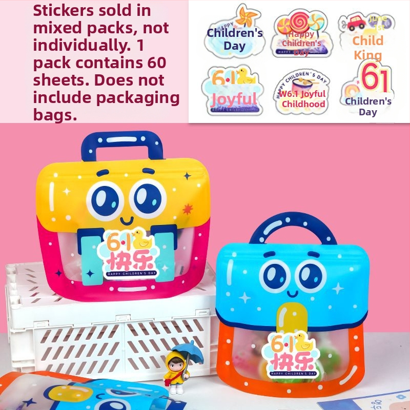 Чантичка за закуски с цип, мил карикатурен дизайн, подаръчна чанта, ръчно рисуван стил, персонализирана опаковка