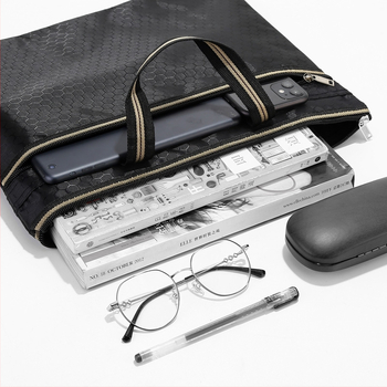 Водоустойчива чанта за документи от оксфордска материя, двойно отделение, цип, за офисни файлове и срещи