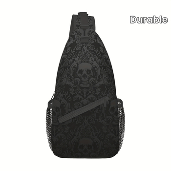 Férfi mellkasi táska poliészterből, koponyás mintával, ultra könnyű és kopásálló, szabadidős utazásokhoz