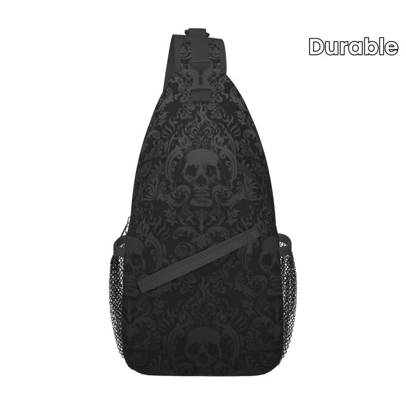 Férfi mellkasi táska poliészterből, koponyás mintával, ultra könnyű és kopásálló, szabadidős utazásokhoz