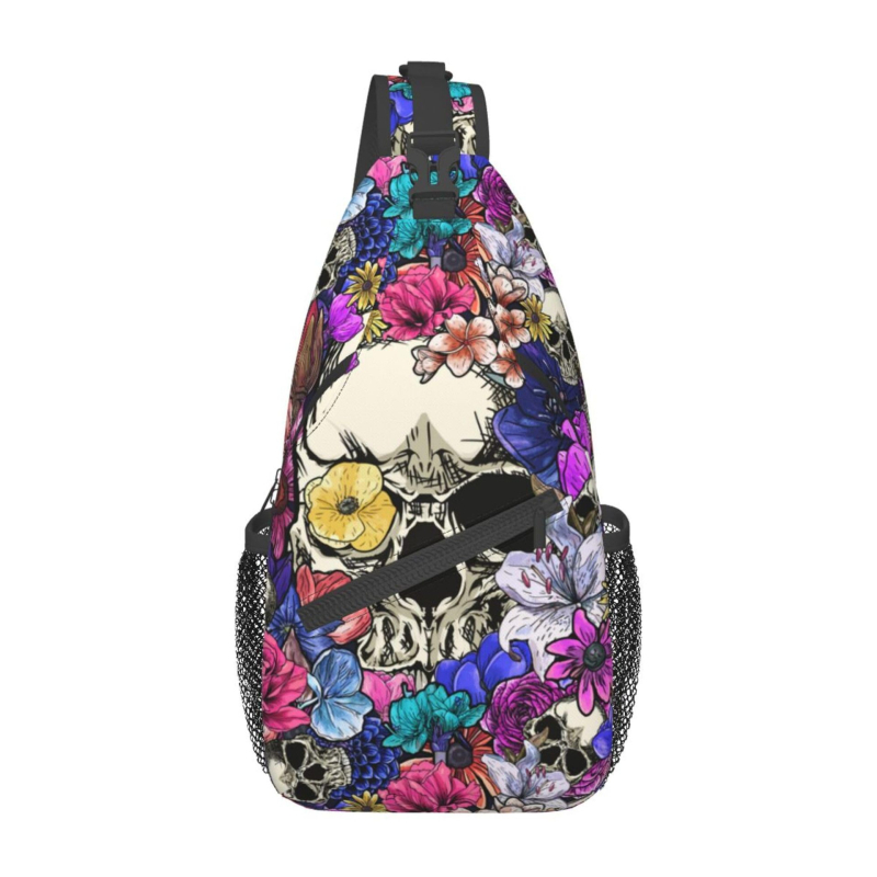 Férfi mellkasi táska poliészterből, koponyás mintával, ultra könnyű és kopásálló, szabadidős utazásokhoz
