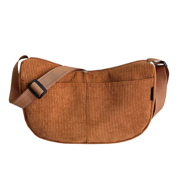 Corduroy torba preko ramena, dumpling oblik, street trend stil, zatvarač, unutarnja pretinica sa zipom i pretinica za mobitel