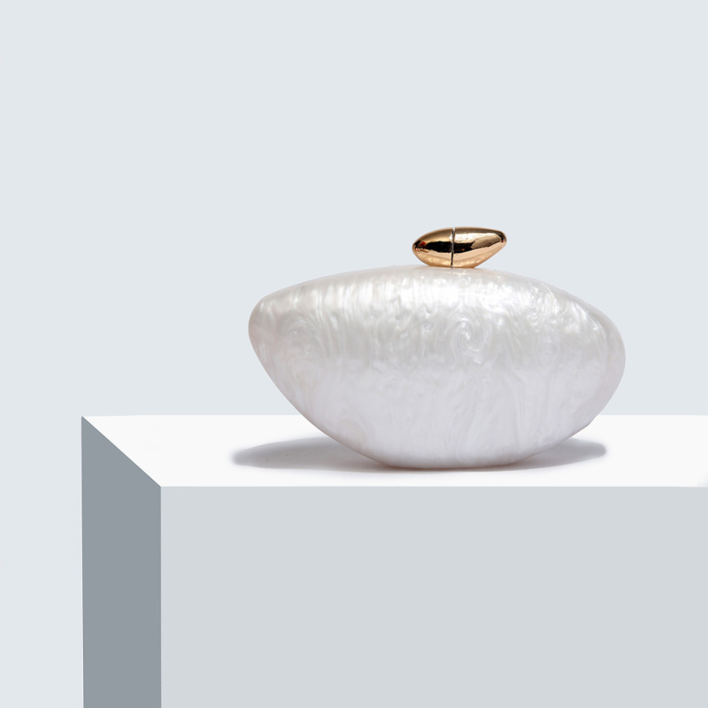 Geantă de umăr din acril, stil european și american, formă ovală asemănătoare oului, închidere magnetică, buzunar pentru telefon