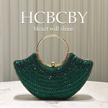 Ženska večernja torbica s kristalima – kutija-stil, oblik školjke, zaključavanje na bravu, čvrst okvir, poliester vanjska i podstava, proljeće 2025