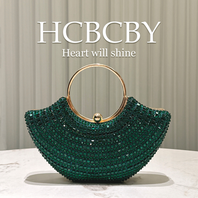 Ženska večernja torbica s kristalima – kutija-stil, oblik školjke, zaključavanje na bravu, čvrst okvir, poliester vanjska i podstava, proljeće 2025