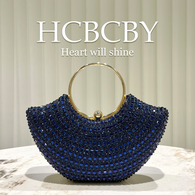 Ženska večernja torbica s kristalima – kutija-stil, oblik školjke, zaključavanje na bravu, čvrst okvir, poliester vanjska i podstava, proljeće 2025