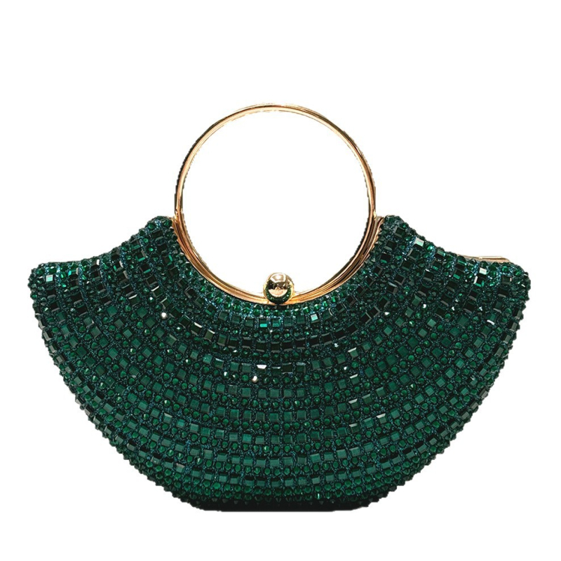 Ženska večernja torbica s kristalima – kutija-stil, oblik školjke, zaključavanje na bravu, čvrst okvir, poliester vanjska i podstava, proljeće 2025