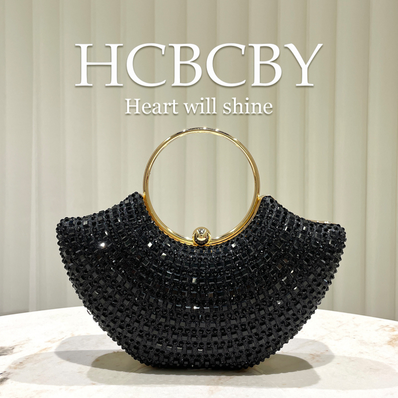 Ženska večernja torbica s kristalima – kutija-stil, oblik školjke, zaključavanje na bravu, čvrst okvir, poliester vanjska i podstava, proljeće 2025